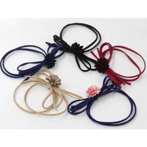 5 Colors Double Elastic Hair Bands Bows Knot Ponytail Holder Cloth Floral Daisy Flower Women Hairwear
