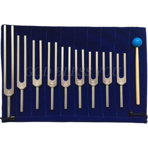 9pcs 285HZ 528HZ Aluminum Tuning Fork with carry pouch and Mallet for Ultimate Healing and Relaxation Nerve/Sensory Drop Ship
