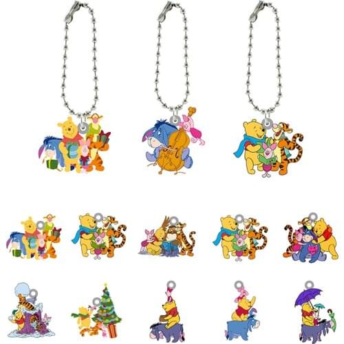 Disney Classic Winnie The Pooh Pattern Design Cartoon Keychain Epoxy Resin Backpack School Bag Keychain Accessories