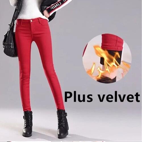 Women Winter Plus Velvet Jeans High Waist Stretch Skinny Warm Pencil Pants Oversize Casual All-Match Thicken Lady Denim Trousers