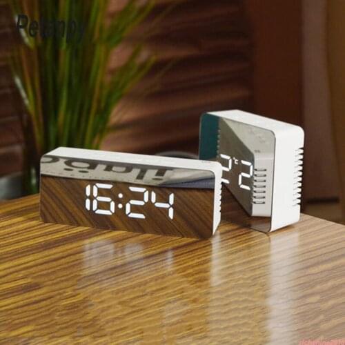 LED Mirror Alarm Clock Digital Snooze Table Clock Wake Up Light Electronic Large Time Temperature Display Home Decoration Clock