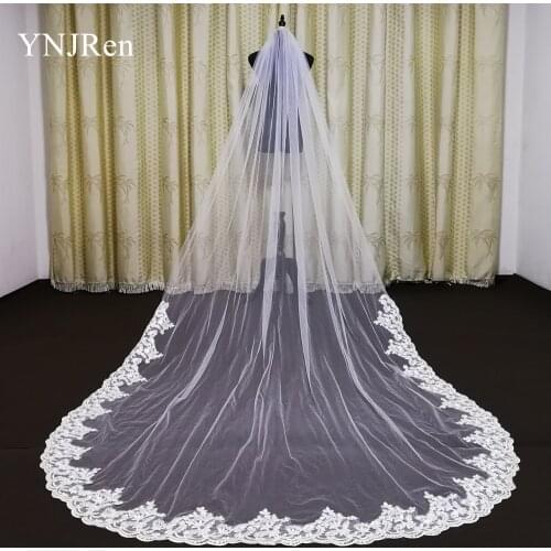 Real Photos Bride Veils White/Ivory Applique Tulle veu de noiva long wedding veils bridal accessories lace bridal veil
