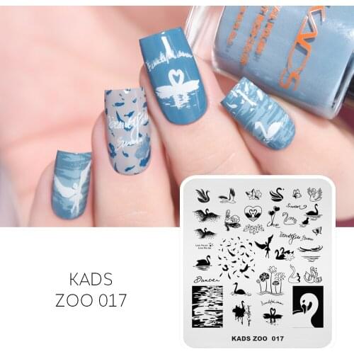 KADS Nail Art Stamping Plate Zoo 017 Stamp Template for Nails Swan Lake Feather Image Design Nail Art Decoration Stencil Tool