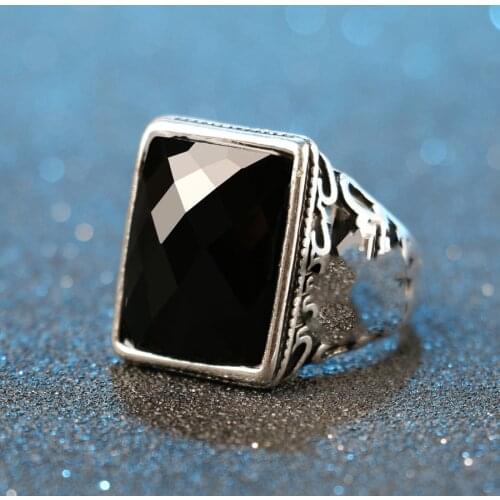 Vintage Men Rings Big Black Opals Precious Stones peridot Thailand Stainless steel Ring For Women Jewelry anel masculino punk