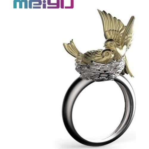Personality Bird Nestle Ring Great Mother Love Birds Nest Ring Two Color Electroplating Women Rings Fashion Daily Wear Jewelry