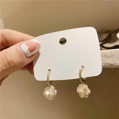 Korea New Design Fashion Jewelry 14K Real Gold plating Zircon Shell Flower Round Earrings Elegant Womens Wedding Accessories