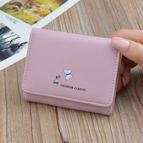 PU Leather Womens Tri-Fold Wallet Cartoon Pattern Hasp Coin Money Bag Small Purse Female Korean High Capacity Photo Card Holder