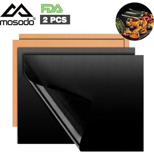 Mosodo BBQ Grill Mat 2pcs Non-stick Baking Mat PTFE Barbecue Grill Liners Reusable Cooking Sheets 40x30cm Pad Kitchen Tools