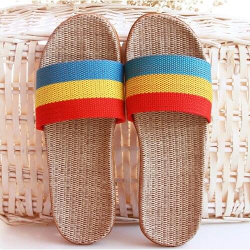 Linen Womens Slippers Fashion Handmade Soft Sandals Hotel Dormitory Household Non-slip Flat Sandals Beach Casual Womens Shoes