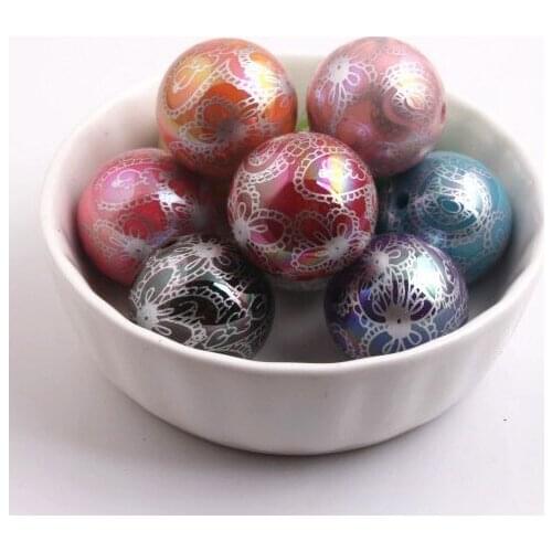 Kwai Vita 20mm 100pcs/lot chunky acrylic beads print Silver Lighting for kids necklace jewelry