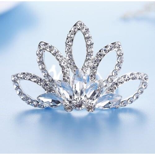 Mini Cute Flower Crystal Rhinestone Princess Crown Hair Comb Birthday Party Tiaras For Girls Kids Hair Jewelry Accessories