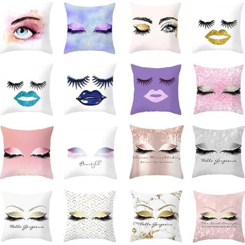 Pillow Cushion Cover Microfiber Pillowcases Eye Lash Printed Decorative Throw Pillows Covers For Seat Sofa Home Decor 45*45cm/pc