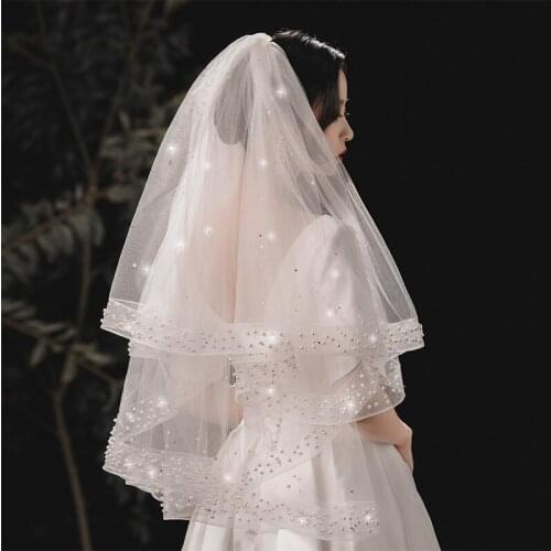 New Beauty Wedding Veil Super Fairy Heddress Retro Beaded Simple Temperament Short Bridal Veils With Comb Wedding Accessories