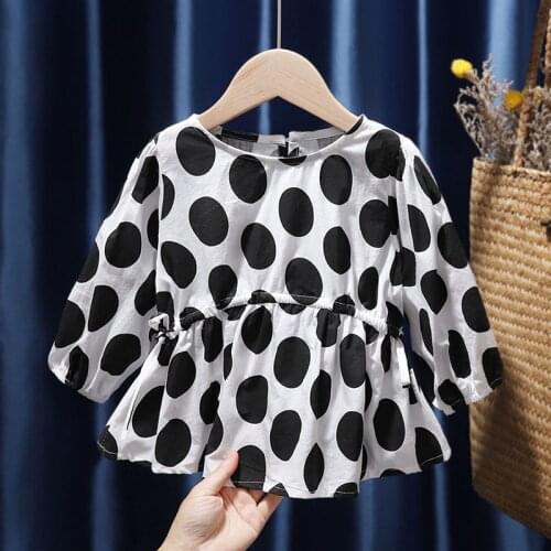New Fall Baby Girls Shirt Blouse Outwear Full Sleeve Lightweight Blouse Children Polka Dot Top Kids Jumper Toddler Girls Clothes