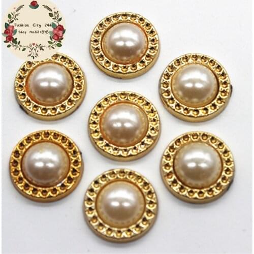 19mm plastic gold round circle imitation pearl buttons flatback for DIY garment accessories supplies,30pcs/lot