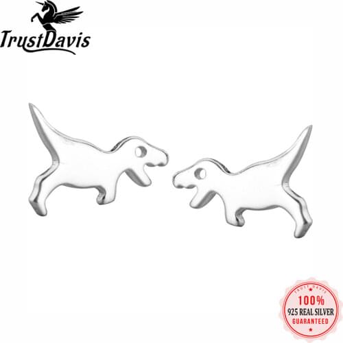 ElfoPlataSi Genuine 100% 925 Real Sterling Silver Cute Tiny Dinosaur Stud Earrings Gift For Women Girl Fine Silver Jewelry ED54