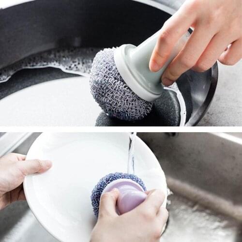 Kitchen Cleaning Brushes Household Multi-use Dishes Washing Brush Long Handle Pan Pot Cleaner Replaceble Washing Ball