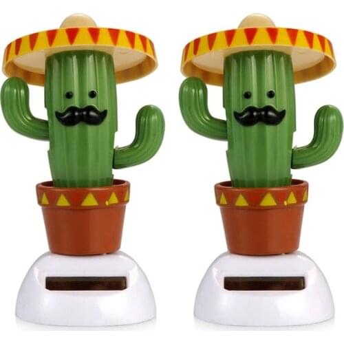 2 Pcs Cactus Solar Dancing Toy Energy Saving Dancing Dolls Shaking Moving Car Decor Ornament Cactus Automatic Rocker Solar Toys