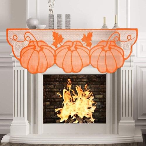 Pumpkin Lace Fireplace Cloth Halloween Pumpkin Maple Leaf Fireplace Mantle Scarf Cover Halloween Decoration Thanksgiving