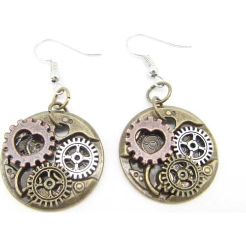 Cykopv Original Design Vintage Colored Small Gears Mechanism DIY Steampunk Women`s Drop Earrings