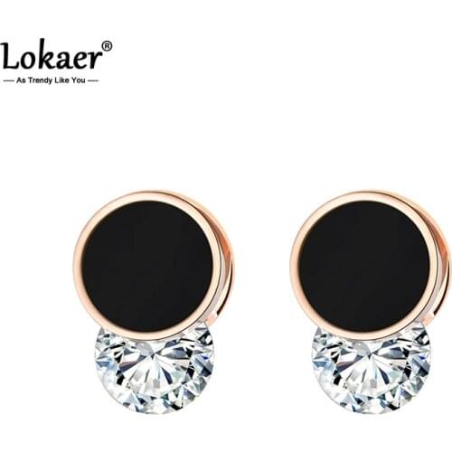 Lokaer Classic Double Circle Shell Stud Wedding Earrings For Women AAA Zircon Female Earrings Jewelry Brincos E18491