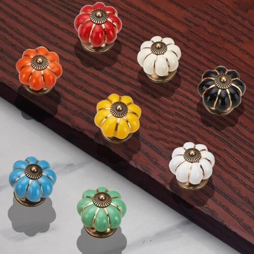 2 Pcs/Set Vintage Pumpkin Ceramic Door Knobs Cabinet Drawer Cupboard Kitchen Pull H88F