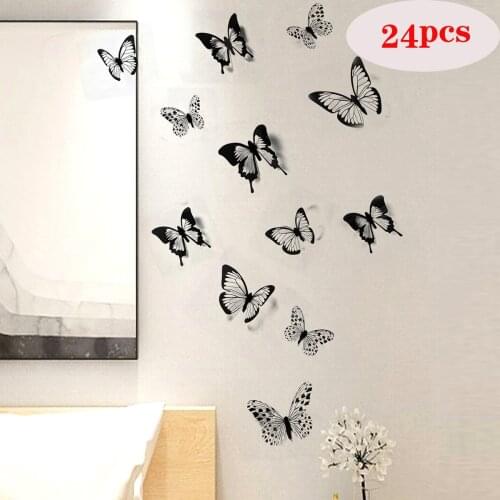 24 Pcs 3D Butterfly Wall Stickers Home Decor Living Room Refrigerator Bedroom Butterflies Decals Sticker Wedding Decoration
