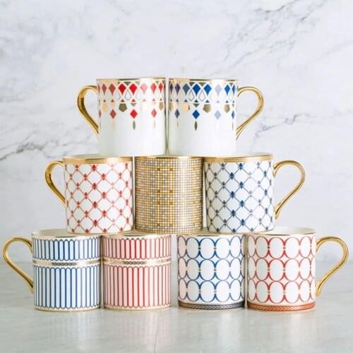 350ml New British Style Luxury Gold Stripes Bone China Couple Coffee Mug Afternoon Water Tea Drink Cup with Gift Box