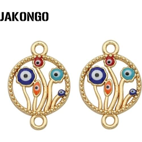 JAKONGO Gold Color Flower Evil Eye Connectors For Making Bracelet Jewelry Findings DIY Accessories 24*16mm 6pcs