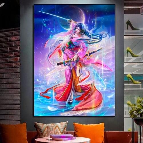 5D DIY Diamond Painting set Fantasy Japanese woman cross stitch full square diamond embroidery mosaic samurai decoration salon