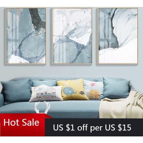 Abstract Marble Light Blue Black Canvas Print Paintings Nordic Poster Wall Art Pictures On Canvas Living Room Home Decor