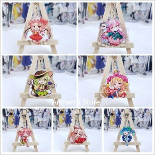 Anime Touhou Project Keychain Figure Hakurei Reimu Kirisame Marisa Ibaraki Kasen Acrylic Bag Pendant Keyring for Gift