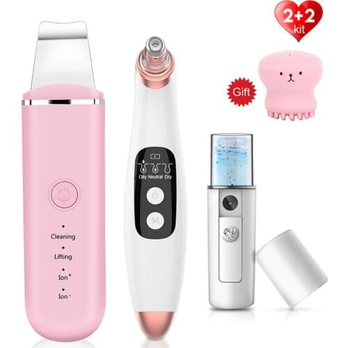 Ultrasonic Skin Scrubber Electric Blackhead Remover Nano Sparyer Steamer Facial Peeling Shovel Pore Cleaner Blackhead Remover