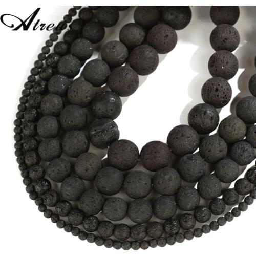 Atreus Black Volcanic Stone Beads Creative Round Spacer Beads For Jewelry Making DIY Bracelets 4/6/8/10/12/14/16mm