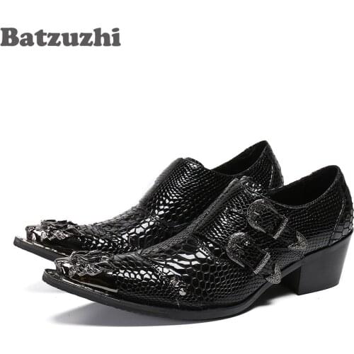 Batzuzhi Luxury Handmade Mens Leather Shoes 6.5cn Heels High Black Leather Dress Shoes Men zapatos de hombre, Big Sizes EUR46
