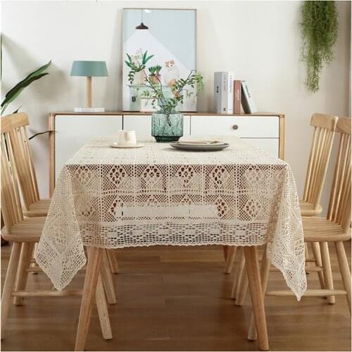 Tablecloth Home Decor Crochet Hollow Rectangle Lace Beige Table Cloth Bedroom Coffee Table for Living Room Manteles De Mesa