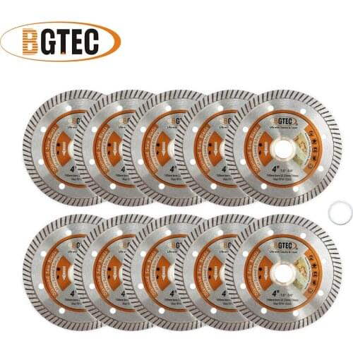 BGTEC 10pcs 4" Super-Thin diamond turbo cutting blades Fast cutting 105mm ceramic tile granite cutting 7.5mm segment height