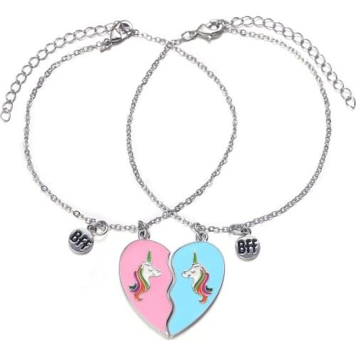 Harong Best Friend Forever Bracelet Broken Heart BFF Charm Chain Bracelet Cute Enamel Couple Bracelets Trendy Jewelry Women Gift
