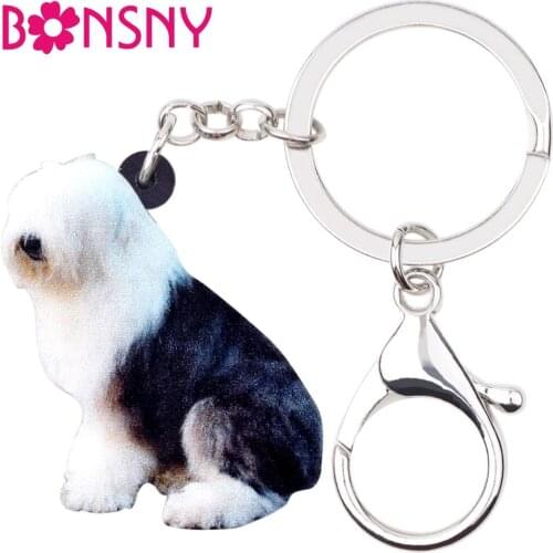 Bonsny Acrylic Unique Old English Sheepdog Dog Key Chains Keychain Rings Jewelry For Women Girl Handbag Pendant Purse Charms Pet