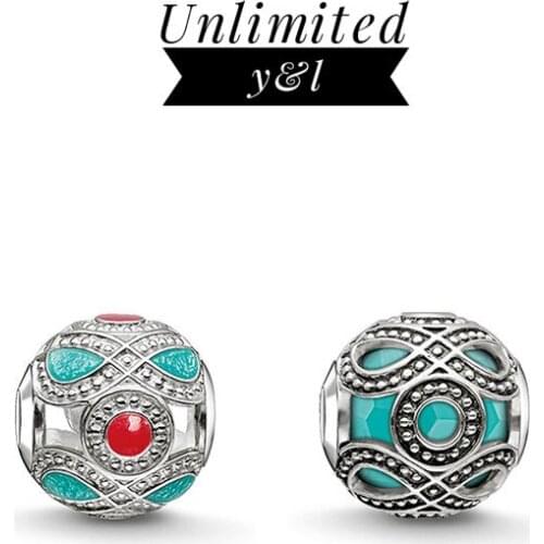 Ethnic National Style Blue Stone Karma Beads Silver Fashion DIY Making Jewelry Accessories Fit Bracelets Necklaces Chain