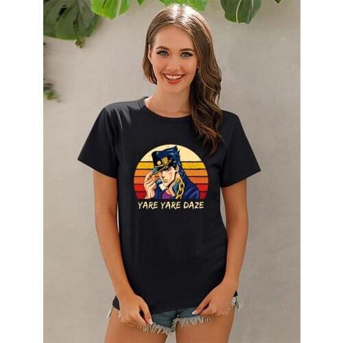JoJo Bizarre Adventure Female T Shirt 100% Cotton Fashion Vintage T-Shirts Crew Neck Dio Brando Jotaro Kujo Anime Manga Tees