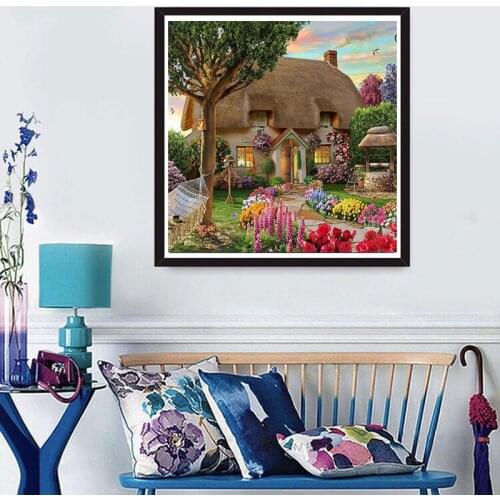 GLymg Flowers In The Backyard Of The House Needlework Diy 5D Diamond Embroidery Painting Cross Stitch Kits Gift Wall Arts Decor