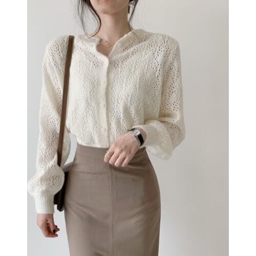 2021 new cut-out cardigan granny sweater lady style knitted wool mohair sweater cardigan