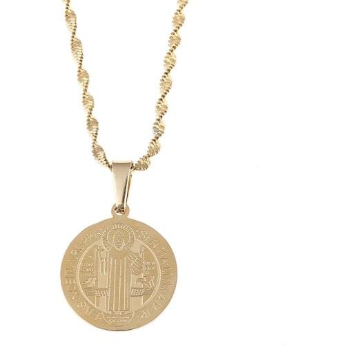 Catholic Patron Saint Benedict Of Nursia Holy Medal Pendant Necklace Round Chain Jewelry