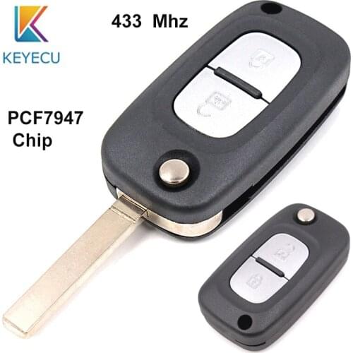 KEYECU for Renault Clio 3 Master Kangoo Twingo 2006-2009 2010 2011 2012 2013 Flip Remote Key 2 Button 433MHz ID46 PCF7947 Chip