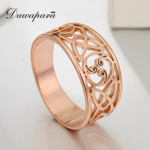 Dawapara Triple Spiral Knot Hollow Ring for Women Triquetra Meditation Ring Triskele Triskelion Stainless Steel Irish Jewelry