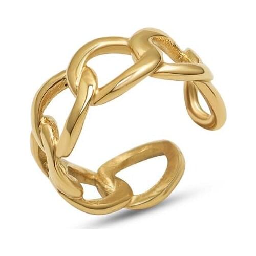 Trendy Stainless Steel Finger Rings For Women Statement Adjustable Hollow Link Chain Opening Rings Party Jewelry Anillos Mujer