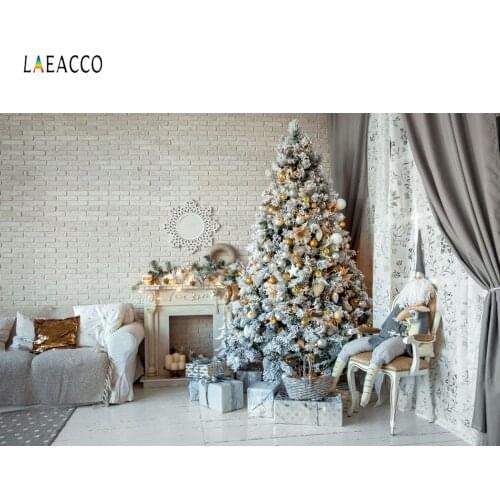 Laeacco Christmas Tree Fireplace Indoor Photography Backgrounds Vinyl Studio Backdrop For Photo New Year Home Decoration Props