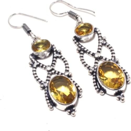 Citrines , Silver Overlay on Copper Earrings ,59 mm , E3749