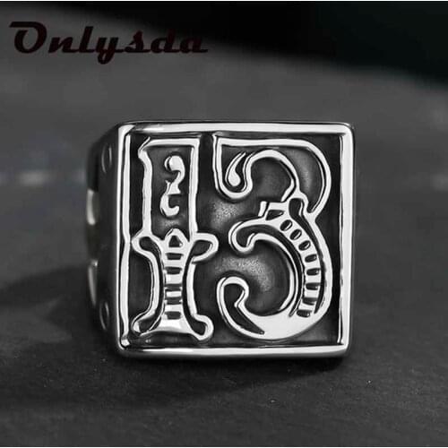 Punk Rock Fashion 13 Letter Ring Man Style Stainless Steel Rings For women Retro Wedding Custom Jewelry Lucky Gift Anel 029
